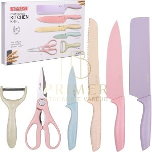 KIT FACA DE COZINHA COLORIDA 6 PCS